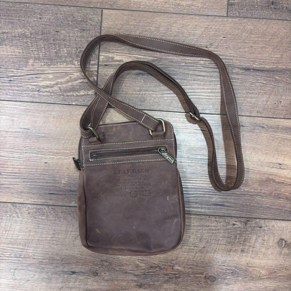 Leaf Bags Ver a Pelle Genuine Leather Made in Italy Brown Crossbody Bag 7x8 Boho